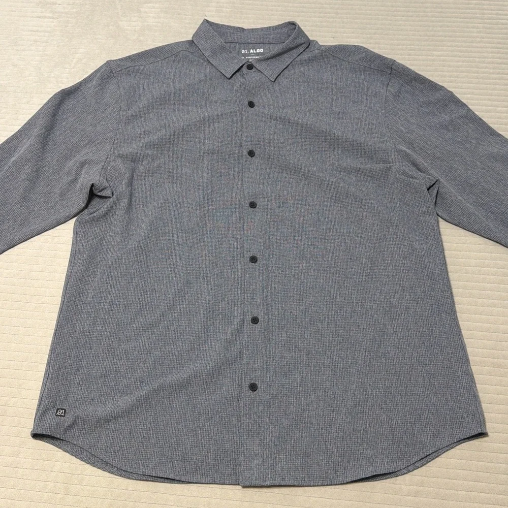 01.Algo Dress Shirt Mens XLarge Blue Performance Button Up